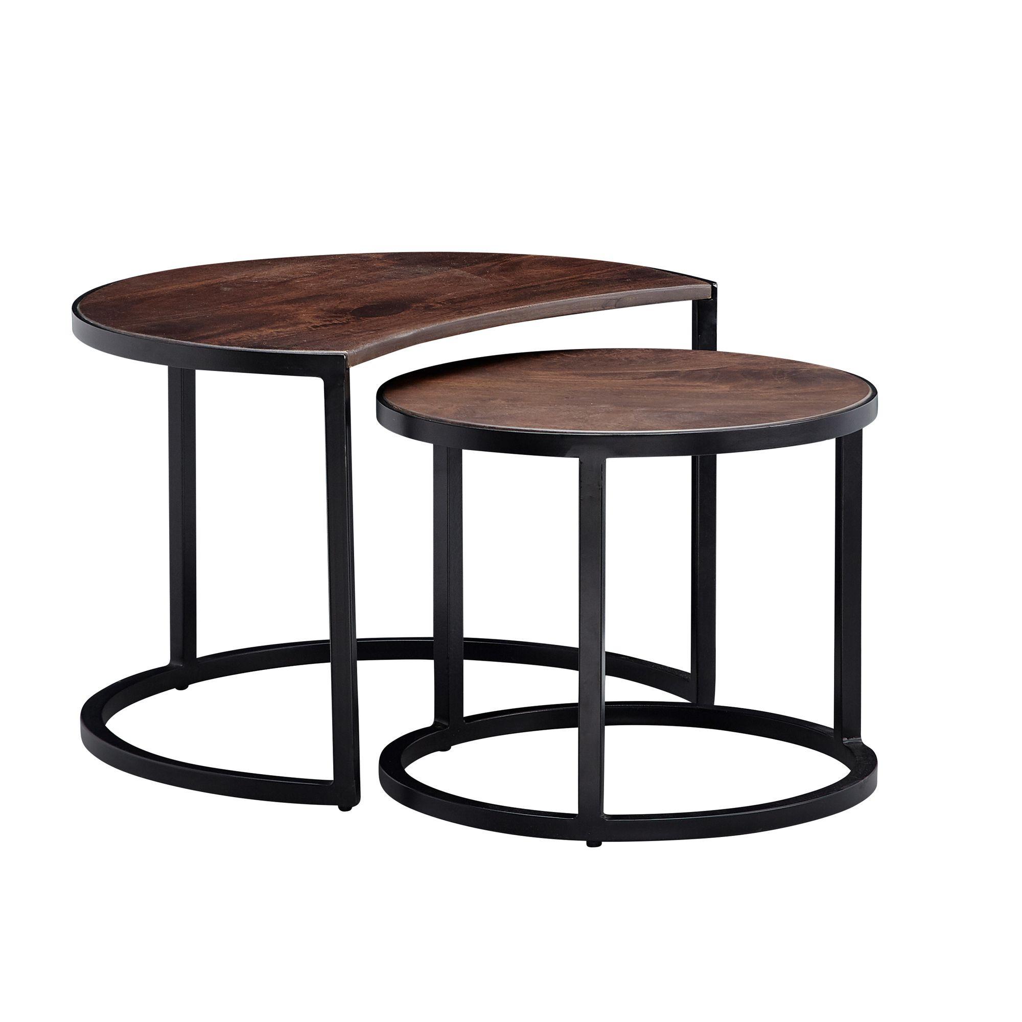 COUCHTISCH 2er Set Holz Metall Industrial Handgefertigt ESINO, Braun 60x41x41 cm - Schwarz/Braun, Holz/Metall (41/60/41cm) - KADIMA DESIGN