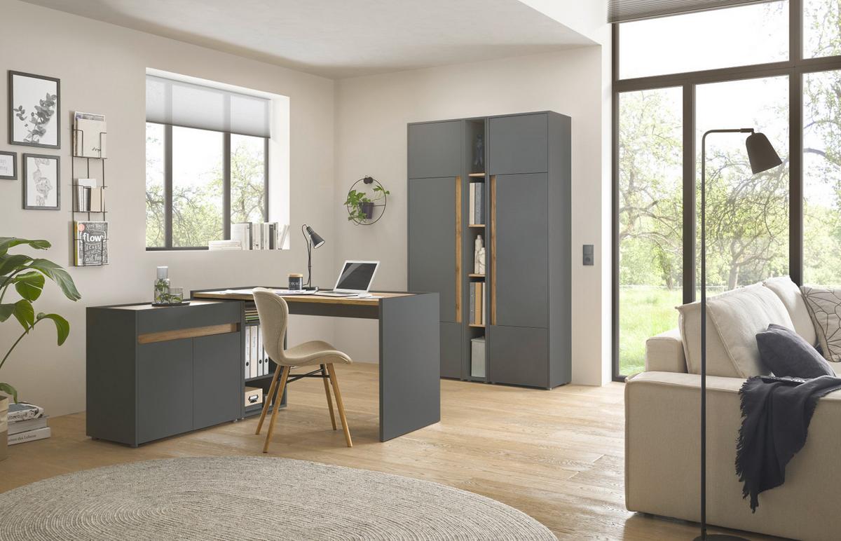 STANDCONTAINER Grau, Eiche Wotan 80 x 70 cm, Büro Kommode mit Stauraum und großem Schubkasten - Eiche Wotan/Schwarz, Holzwerkstoff/Kunststoff (80/70/40cm) - Furn.Design