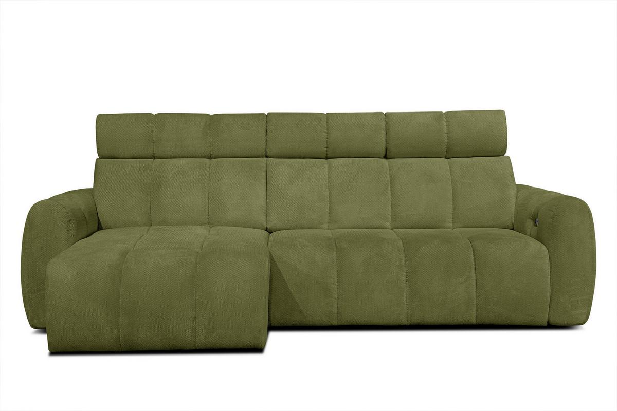 ECKSOFA KIMI 3-Sitzer, ausziehbarer Sitz, verstellbare Kopfstützen, olivgrün - Schwarz/Olivgrün, Holzwerkstoff/Textil (270/160cm) - Wozimo