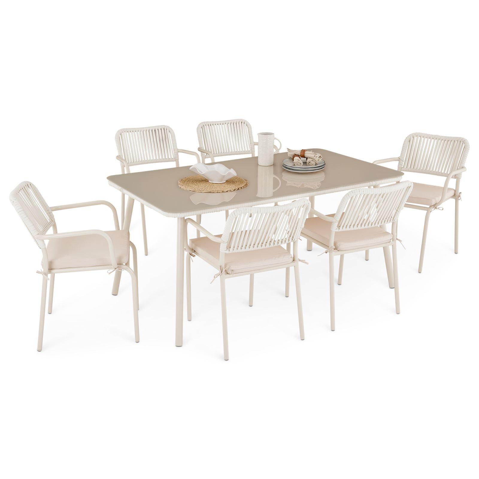 GARTENMÖBEL SET VOLONTE 7er Set beige, cremeweiß - Beige, Glas/Metall - IDIMEX