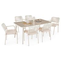 GARTENMÖBEL SET VOLONTE 7er Set beige, cremeweiß - Beige, Glas/Metall - IDIMEX