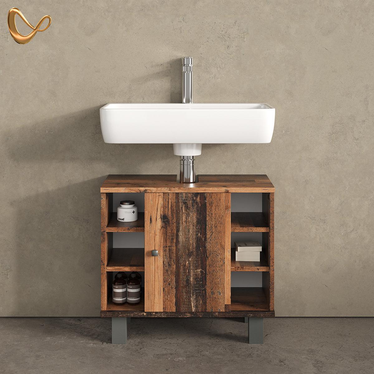 WASCHBECKENUNTERSCHRANK Fucino Antikholz 60 x 54 cm - Alteiche, Holzwerkstoff (60/54/32cm) - Livinity®