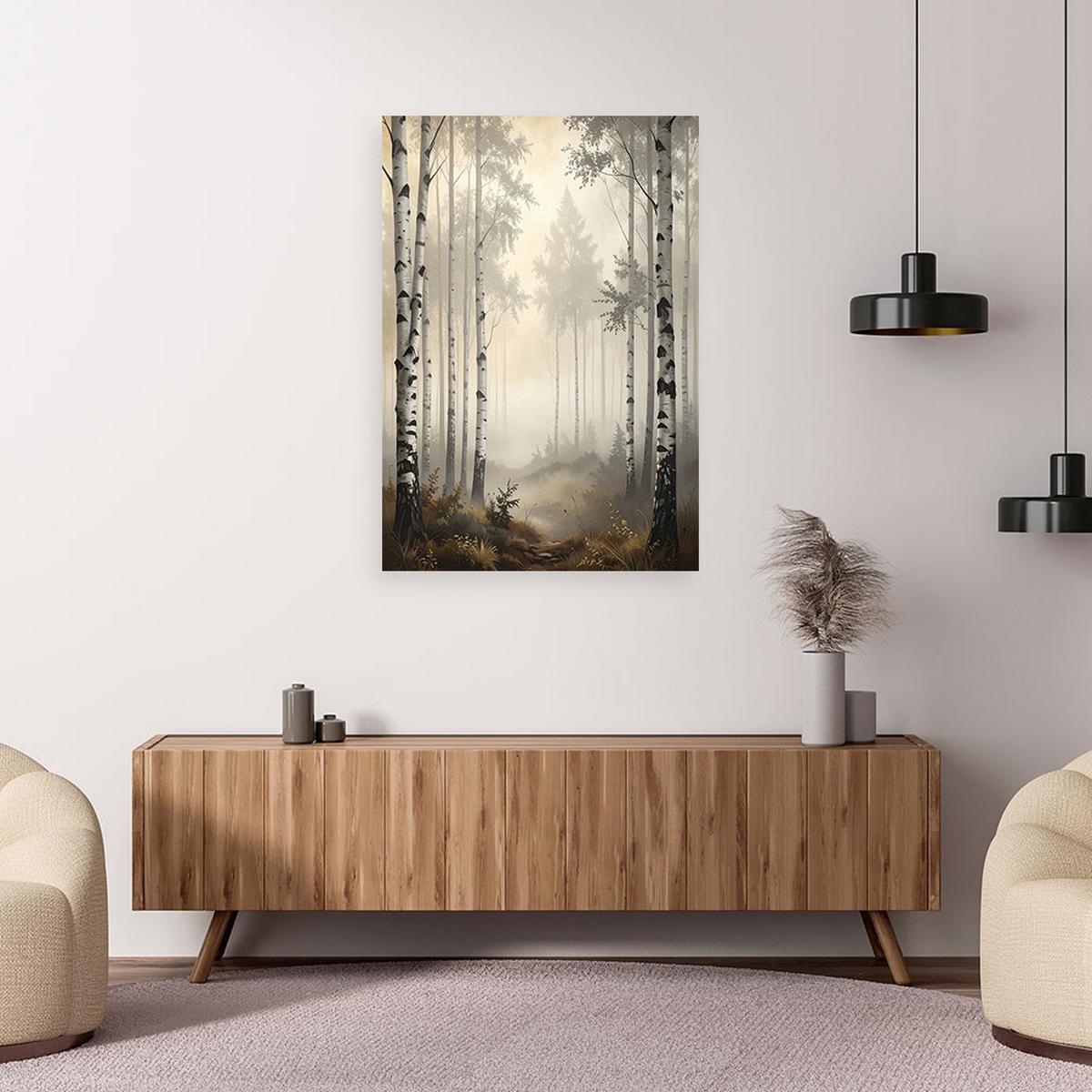 BILD auf Leinwand, Bäume Birkenwald Landschaft Landschaft - Weiß, Textil (70/100cm) - Feeby