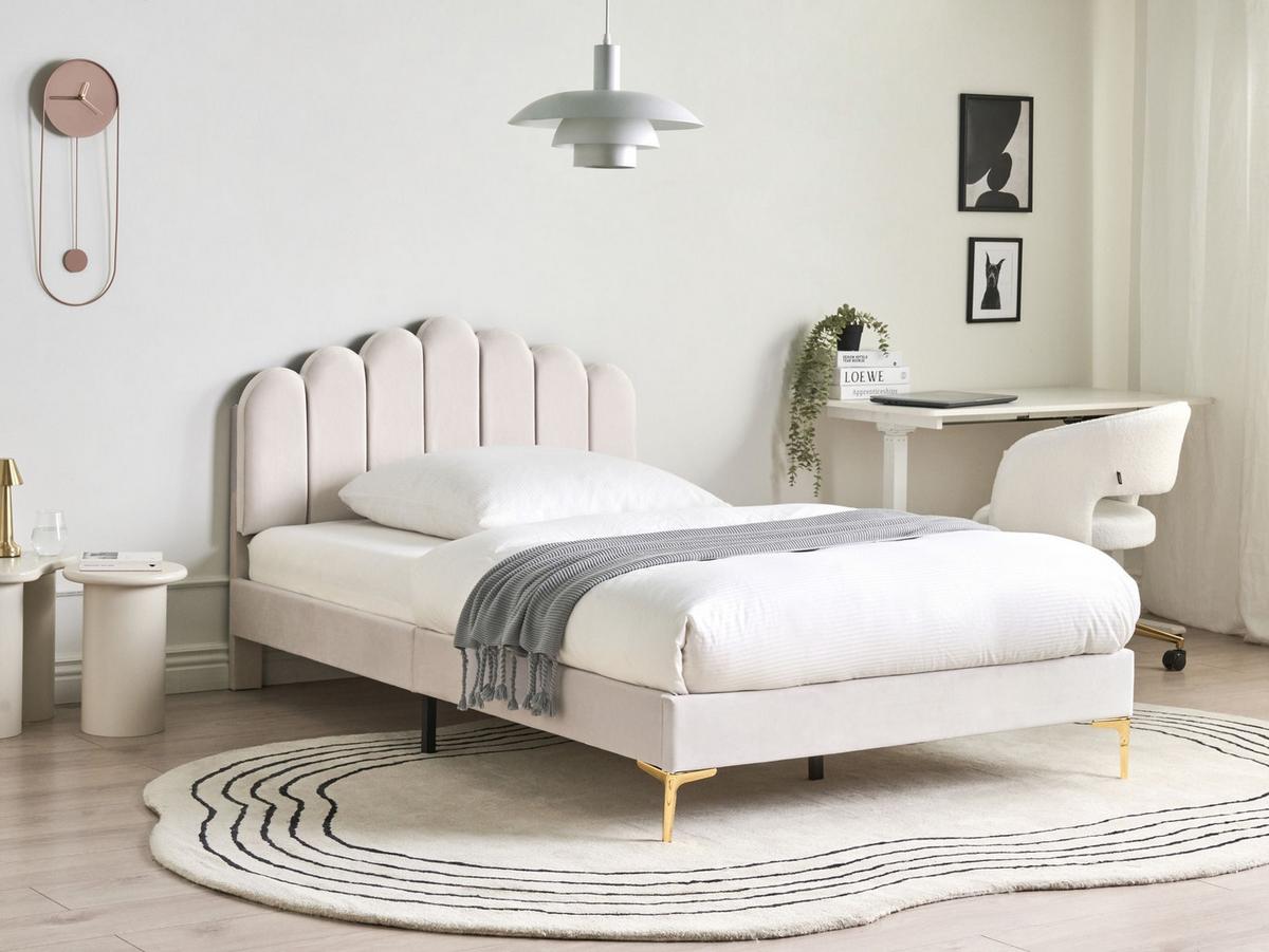 BETT mit Lattenrost 120/200 Samtstoff Cremeweiß Sauvian - Creme, Textil (120/200cm) - Beliani