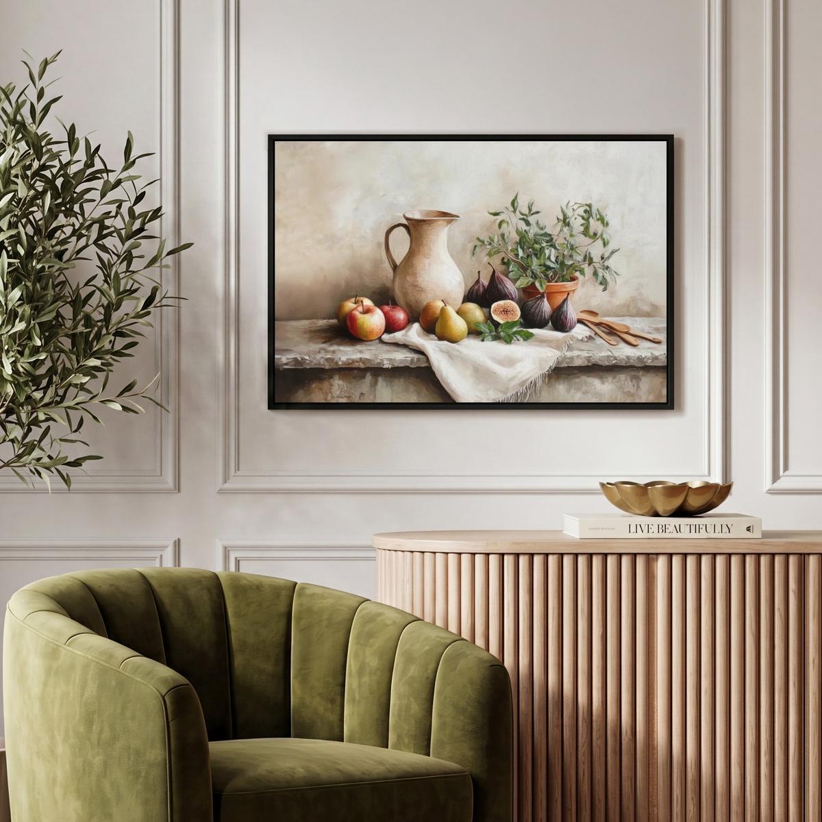 LEINWAND Bilder mit Rahmen - Obst - Kräuter - Ländlich - 60x40 - Naturfarben, Textil (60/40cm) - MuchoWow