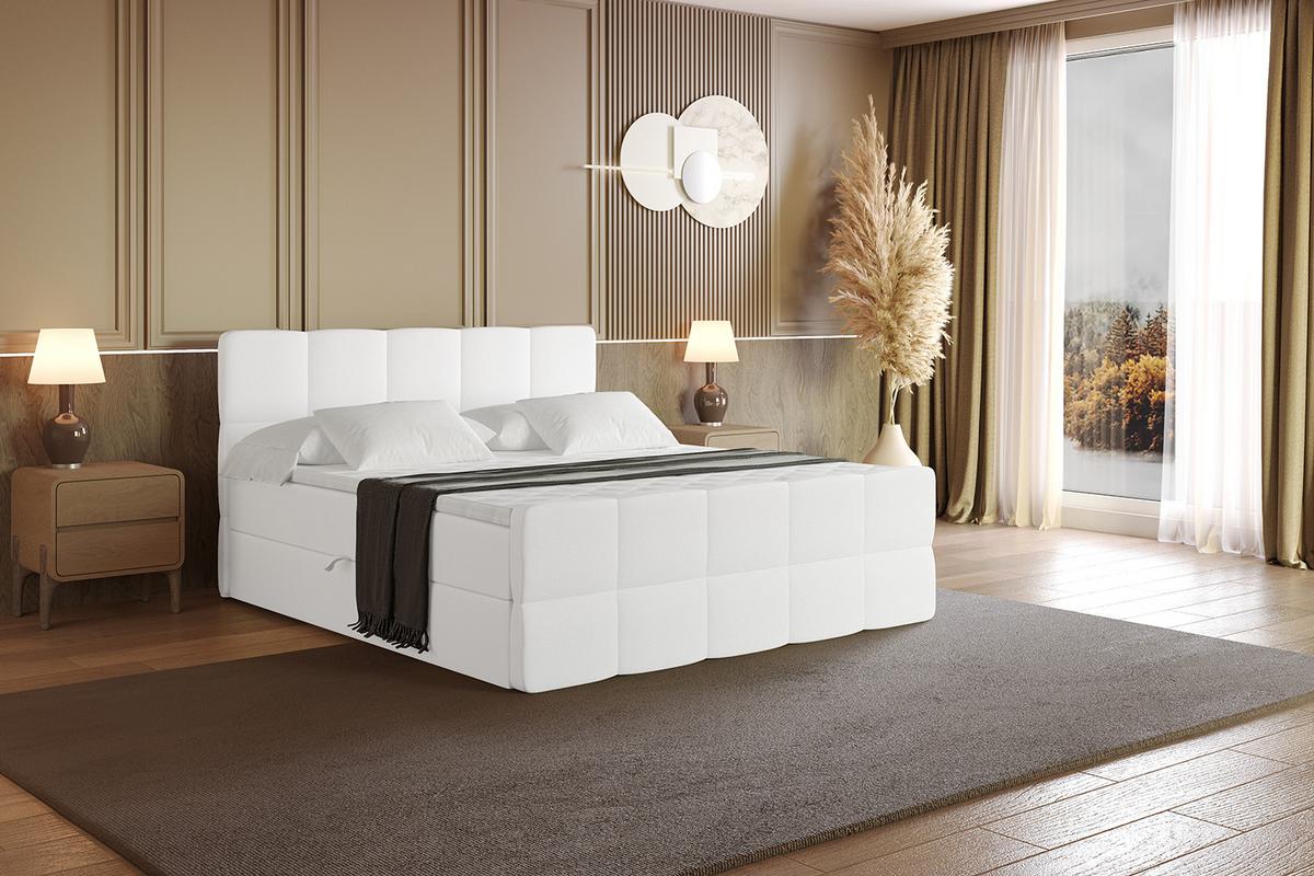 BOXBETT mit Matratze H4 und Lattenrost - LIRO-Z - 120x200 - Weiß Kunstleder - Weiß, Holzwerkstoff (120/200cm) - ALTDECOR