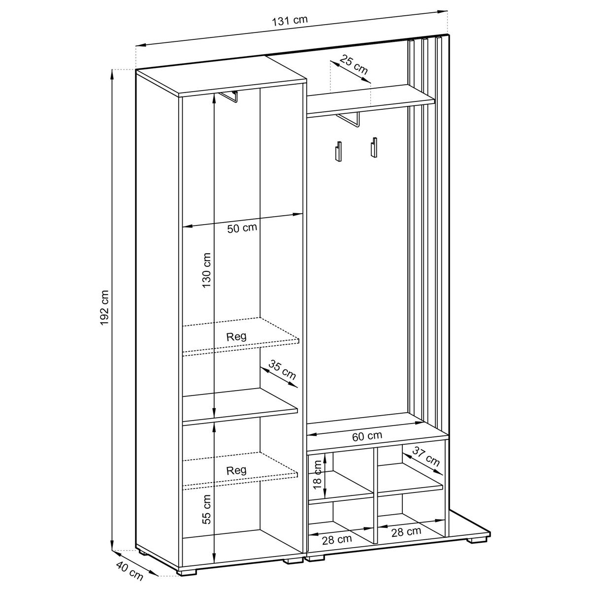 GARDEROBENSCHRANK NELIANA 131/192/40 cm Modern Garderobe-Set Weiß - Weiß, Holzwerkstoff (131/192/40cm) - MASSENO