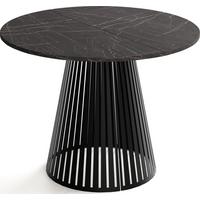 ESSTISCH Naro rund ausziehbar mit Schwarzem Lamellen-Metallgestell, Marmor Schwarz 120-200/120/76 cm - Anthrazit/Schwarz, Holzwerkstoff/Metall (120/196/76cm) - WFL GROUP