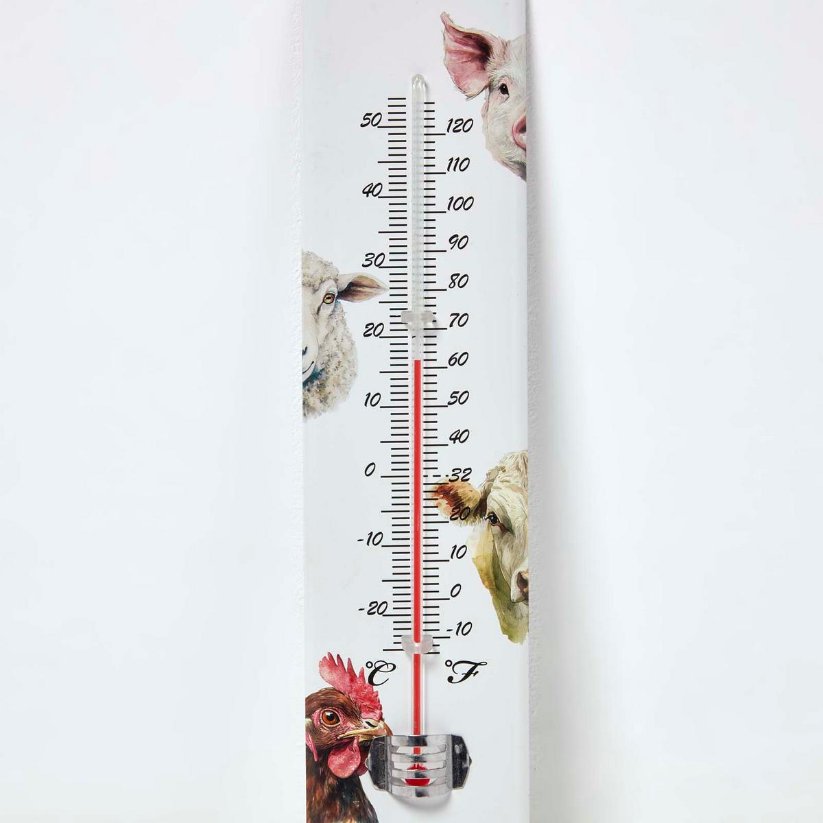 INNEN- & Außenthermometer weiß mit Bauernhof-Tieren - Multicolor/Braun, Metall (6.3/29.5/29.5cm) - Homescapes