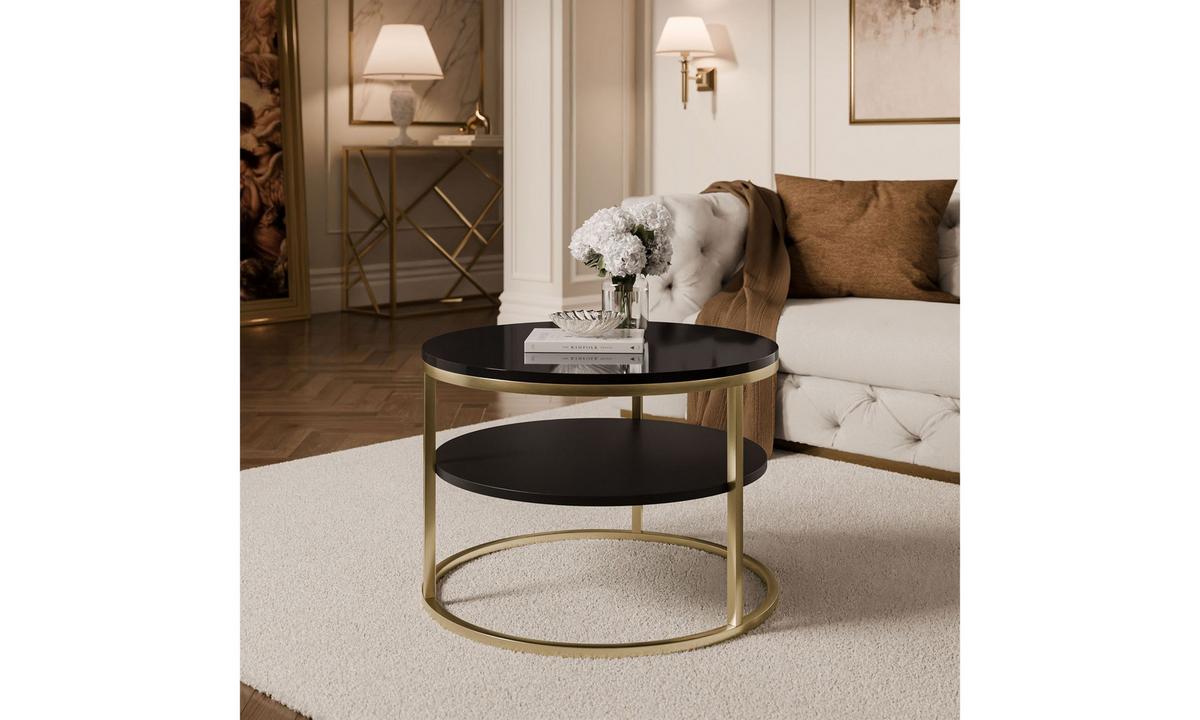 COUCHTISCH CIRI SLIM HOCHGLANZ Ø60/41 cm Gold gebürstet / Schwarz glänzend - Goldfarben/Schwarz, Holzwerkstoff/Metall (60/60/41cm) - Lookway