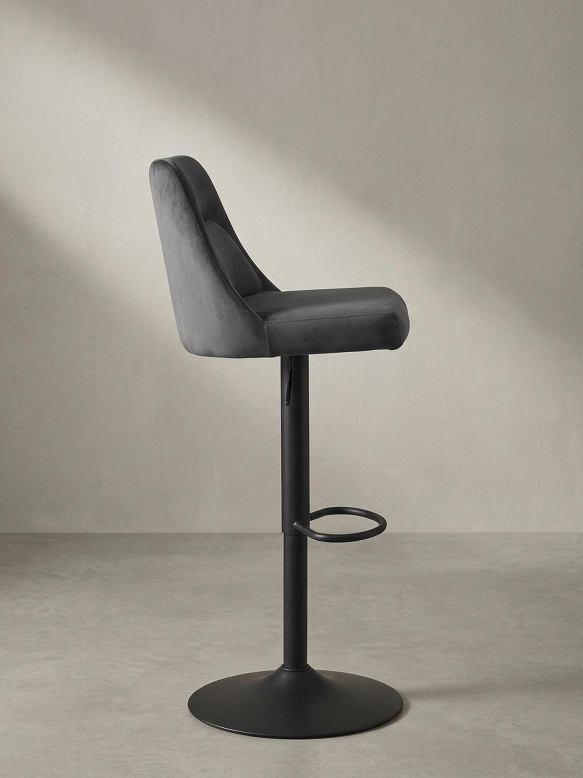 BARHOCKER Samt Lehne Höhenverstellbar Trompetenfuß Gepolstert, Grau 45x51x106 cm - Schwarz/Grau, Textil/Metall (45/106/51cm) - KADIMA DESIGN
