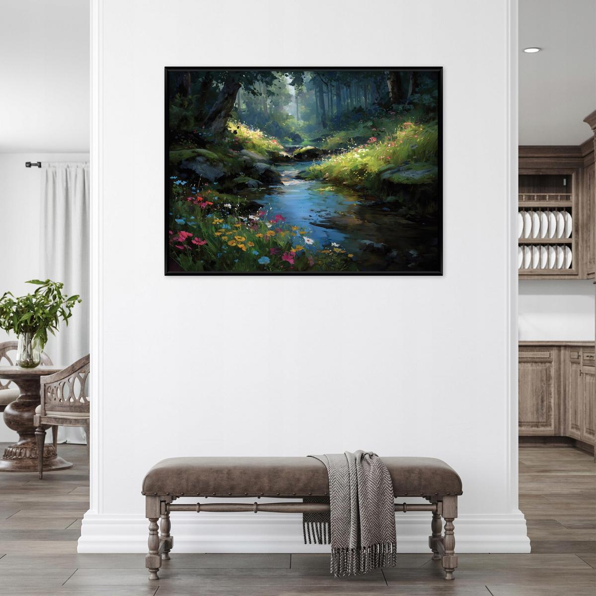 BILDER mit Rahmen Wald Fluss Grün 60x40 cm - Multicolor, Holzwerkstoff (60/40cm) - Wallarena