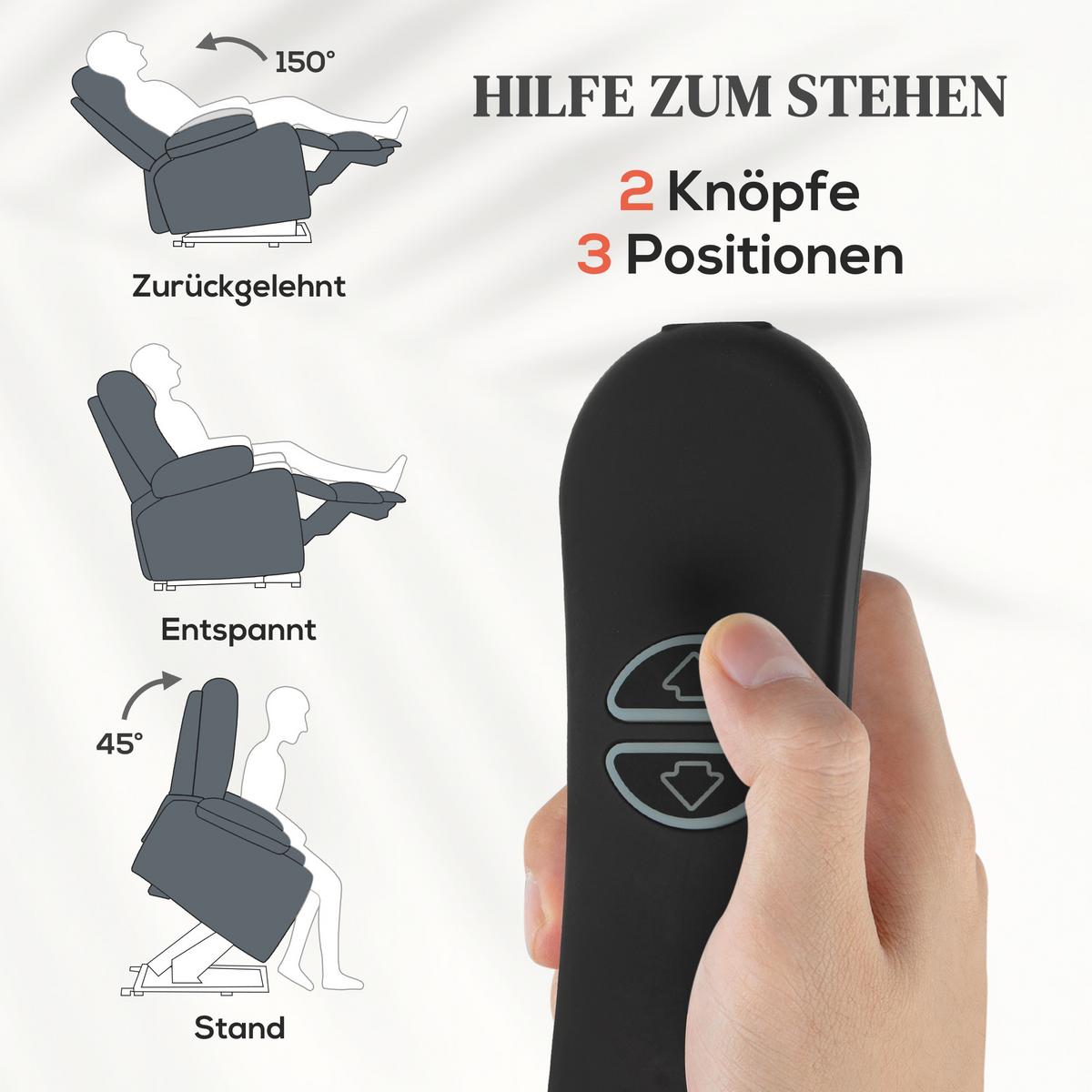FERNSEHSESSEL mit Aufstehhilfe Liegesessel mit Liegefunktion, Seitentasche - Dunkelgrau/Schwarz, Textil/Metall (96/108/96cm) - HOMCOM