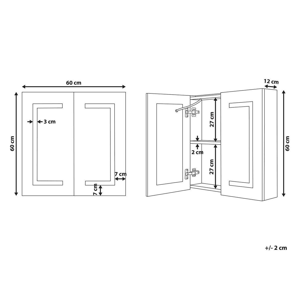 BAD-SPIEGELSCHRANK weiß/silber mit LED-Beleuchtung 60/60 cm Mazarredo - Silberfarben/Weiß, Holz/Holzwerkstoff (60/60/12cm) - Beliani