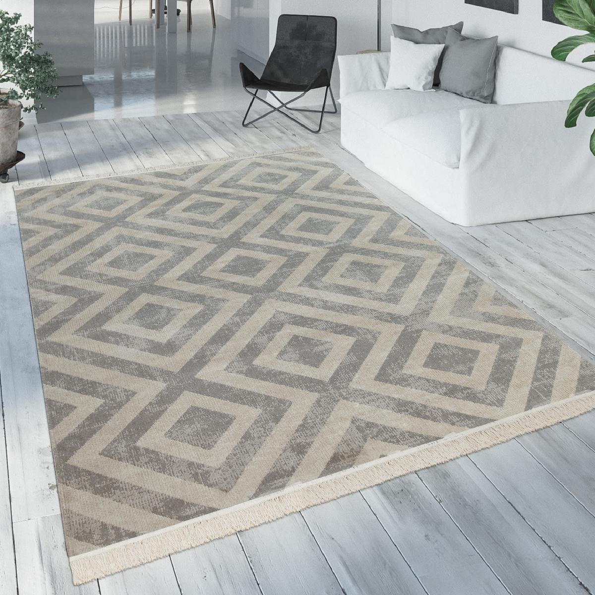 FLACHWEBTEPPICH, mit Rautenmuster, Grau, 60 x 100 cm - Grau, Textil (100/60cm) - KADIMA DESIGN
