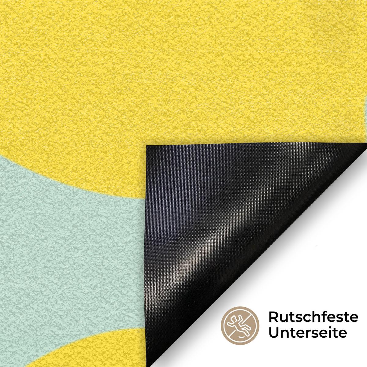 FUSSMATTE Muster Zitronen - Gelb - Blau - Muster - Früchte Flurteppich 90x60 cm - Gelb, Kunststoff (90/0.4cm) - MuchoWow