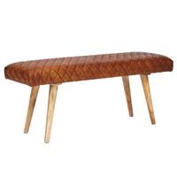 SITZBANK – Echtleder/Holz, Springbock-Stil - Braun, Mangoholz/Leder (115/53/38cm) - KADIMA DESIGN