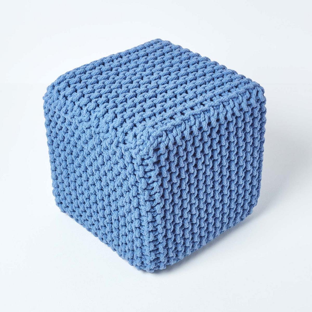 STRICK-POUF blau, Sitzwürfel 35/35/35 cm - Blau, Textil (35/35/35cm) - Homescapes