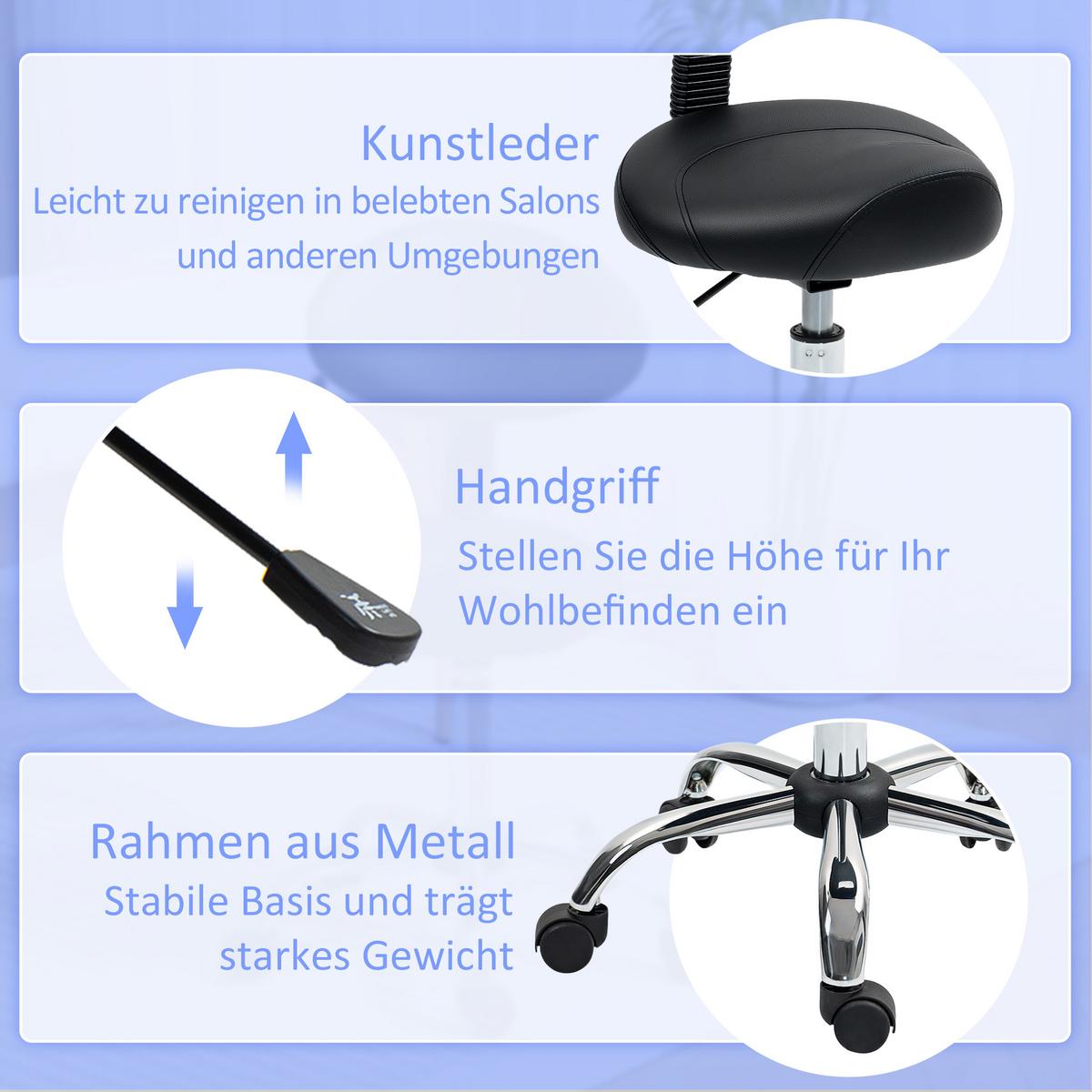 ROLLHOCKER Kunstleder Schaumstoff Schwarz - Silberfarben/Schwarz, Kunststoff/Metall (50/98/50cm) - HOMCOM