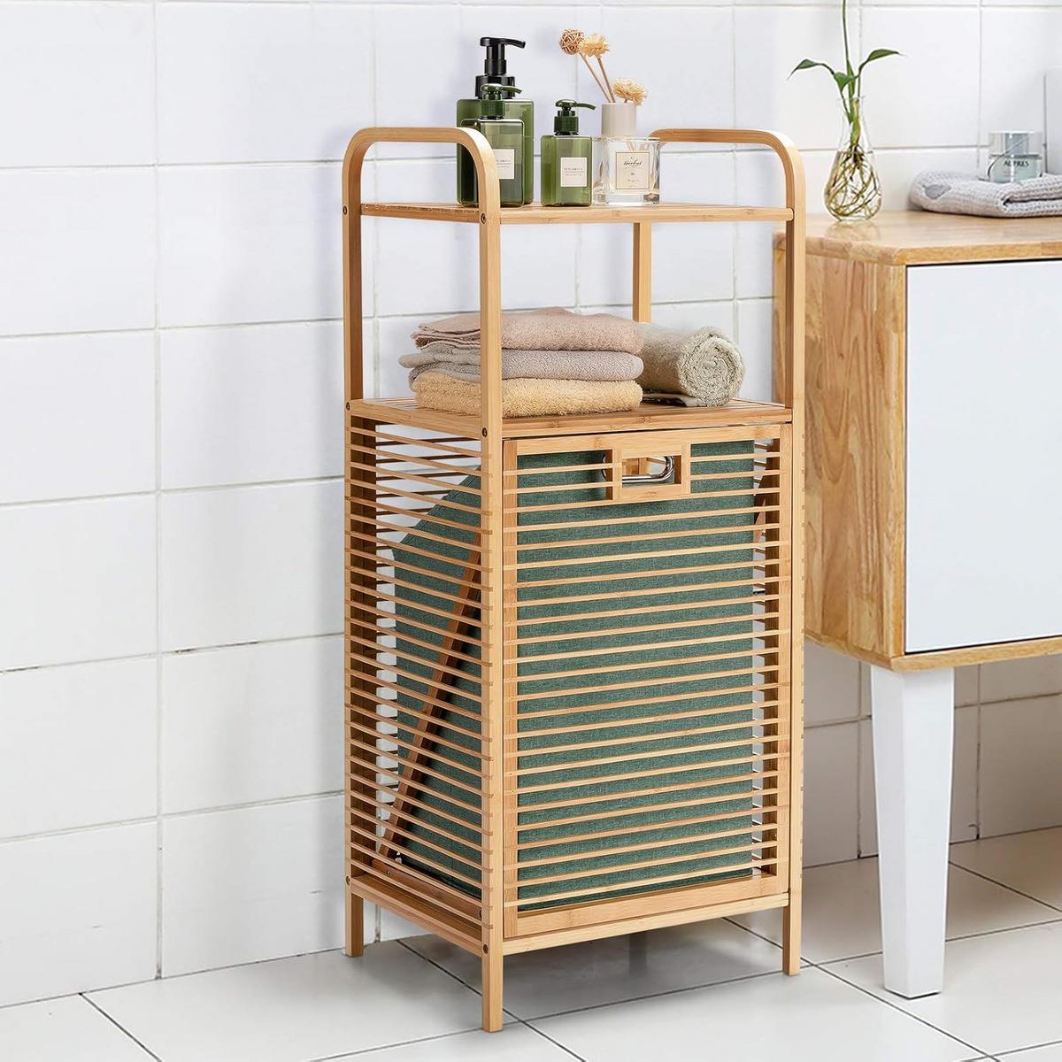 WASCHEKORB Holz - Apfelbaumfarben, Naturmaterialen (33/41/96cm) - COSTWAY