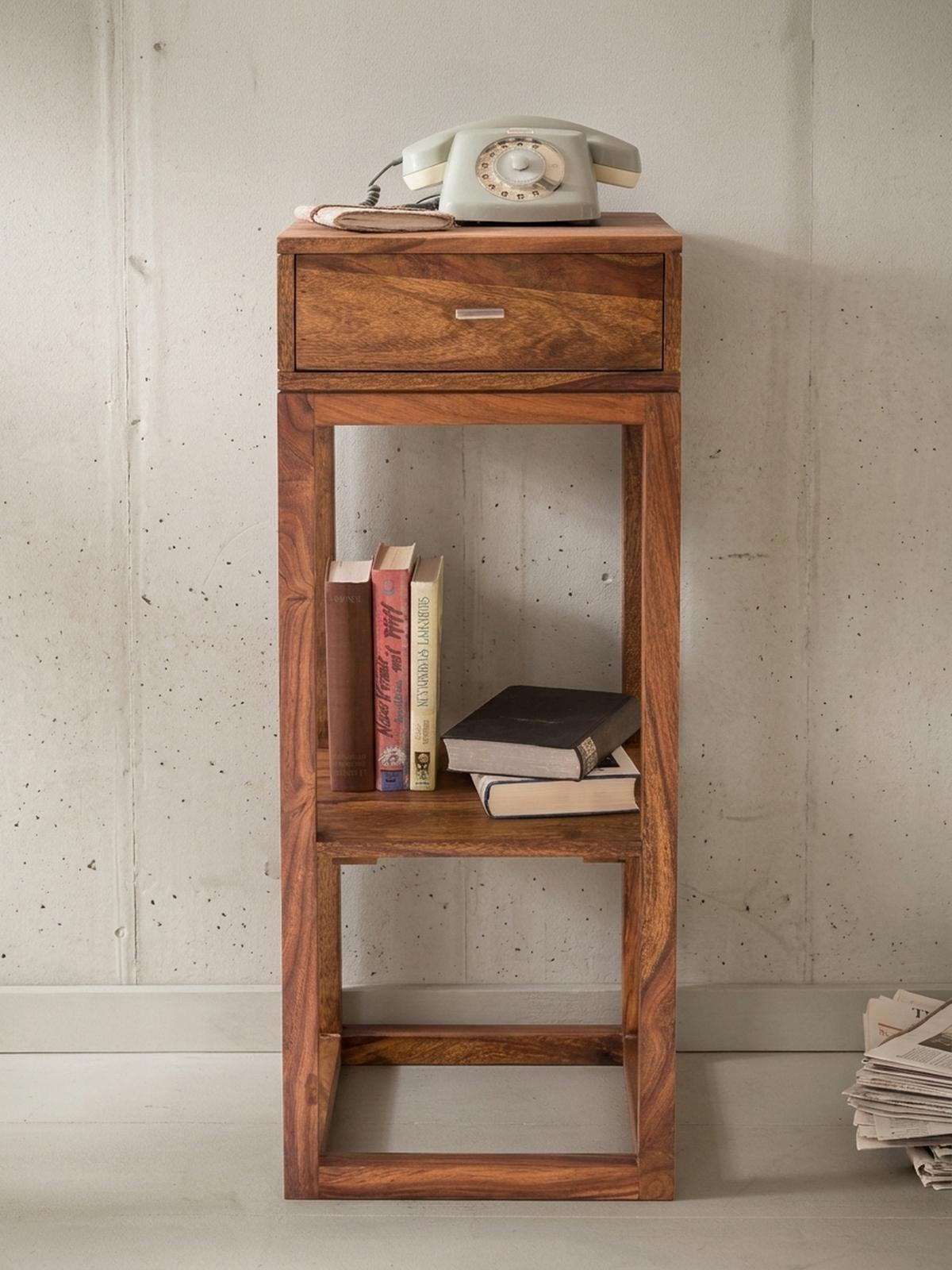 BEISTELLTISCH – Massivholz quadratisch mit Schublade und Ablagefach - Braun, Holz (35/35/90cm) - KADIMA DESIGN