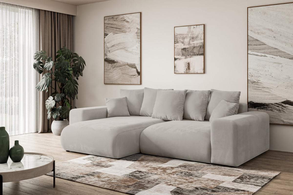 ECKSOFA Ottomane links ESKAR-L 266x176x72 Hellbraun Velours - Hellbraun/Schwarz, Holzwerkstoff/Kunststoff (266/176cm) - ALTDECOR