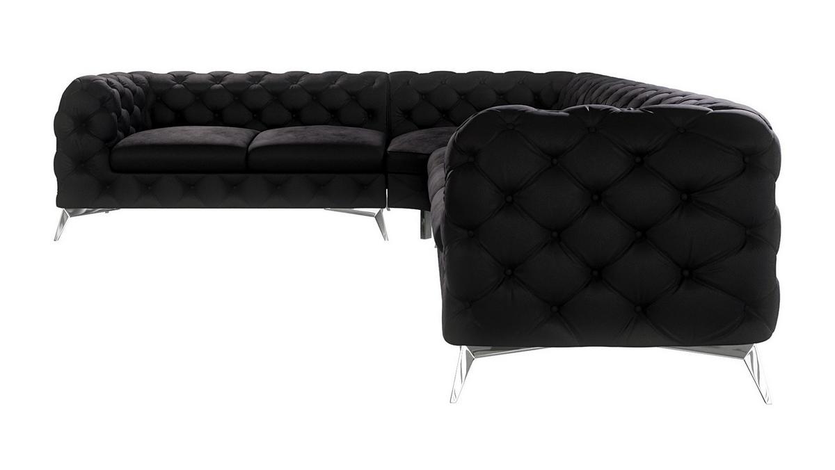 ECKSOFA Chesterfield Laura Schwarz Samt - Silberfarben/Schwarz, Holz/Textil (323/264cm) - S-Style Möbel