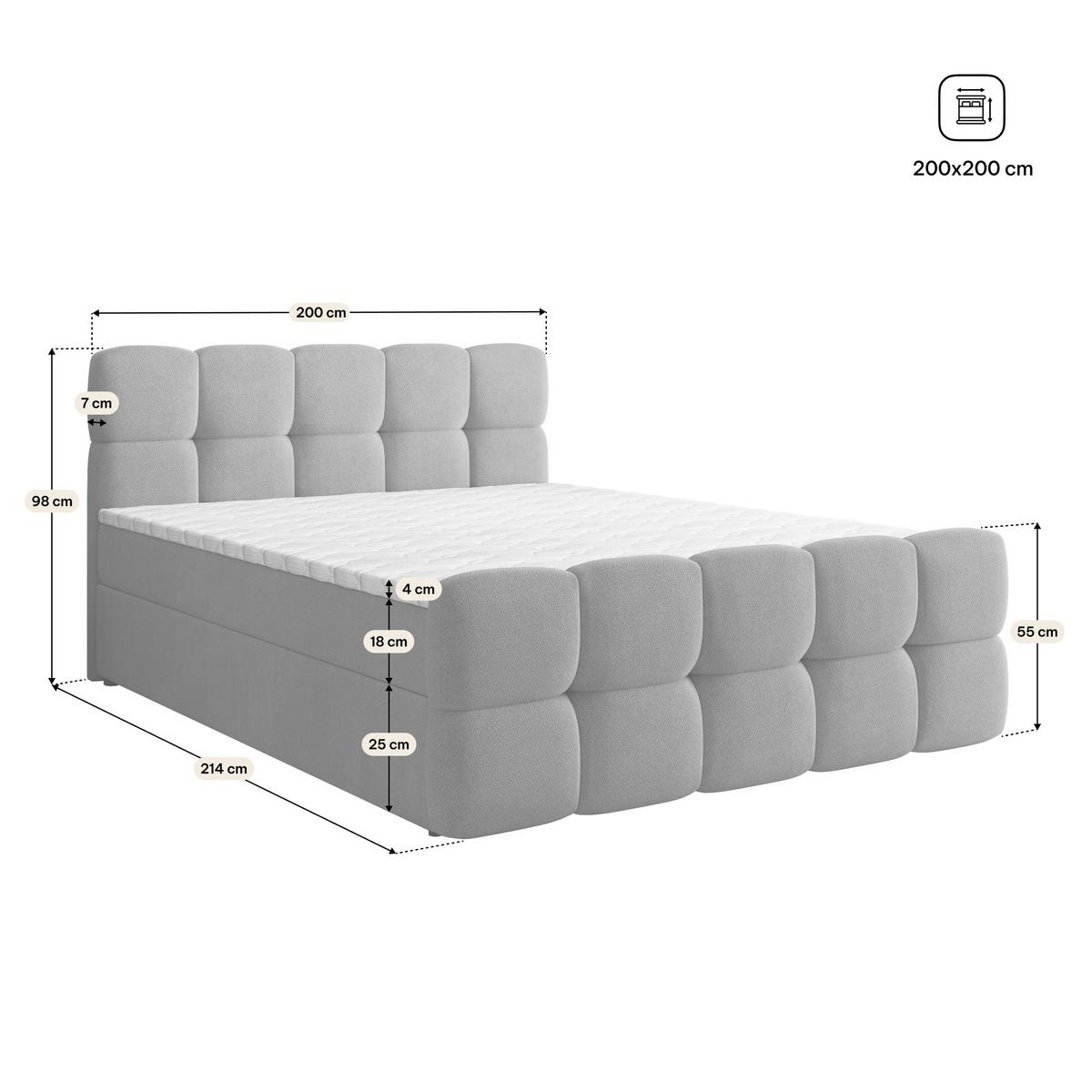 BOXBETT BRUME 200x200 cm mit Matratze und Topper, H2+H3 - Graphitfarben - Graphitfarben, Holz (200/200cm) - MASSENO