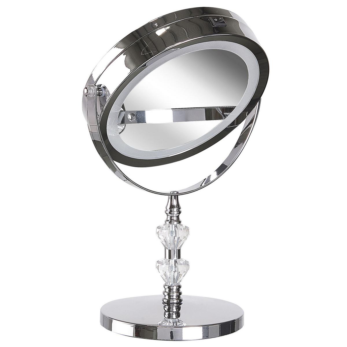 KOSMETIKSPIEGEL silber mit LED-Beleuchtung 20 cm Laon - Silberfarben, Metall (20/31/14cm) - Beliani