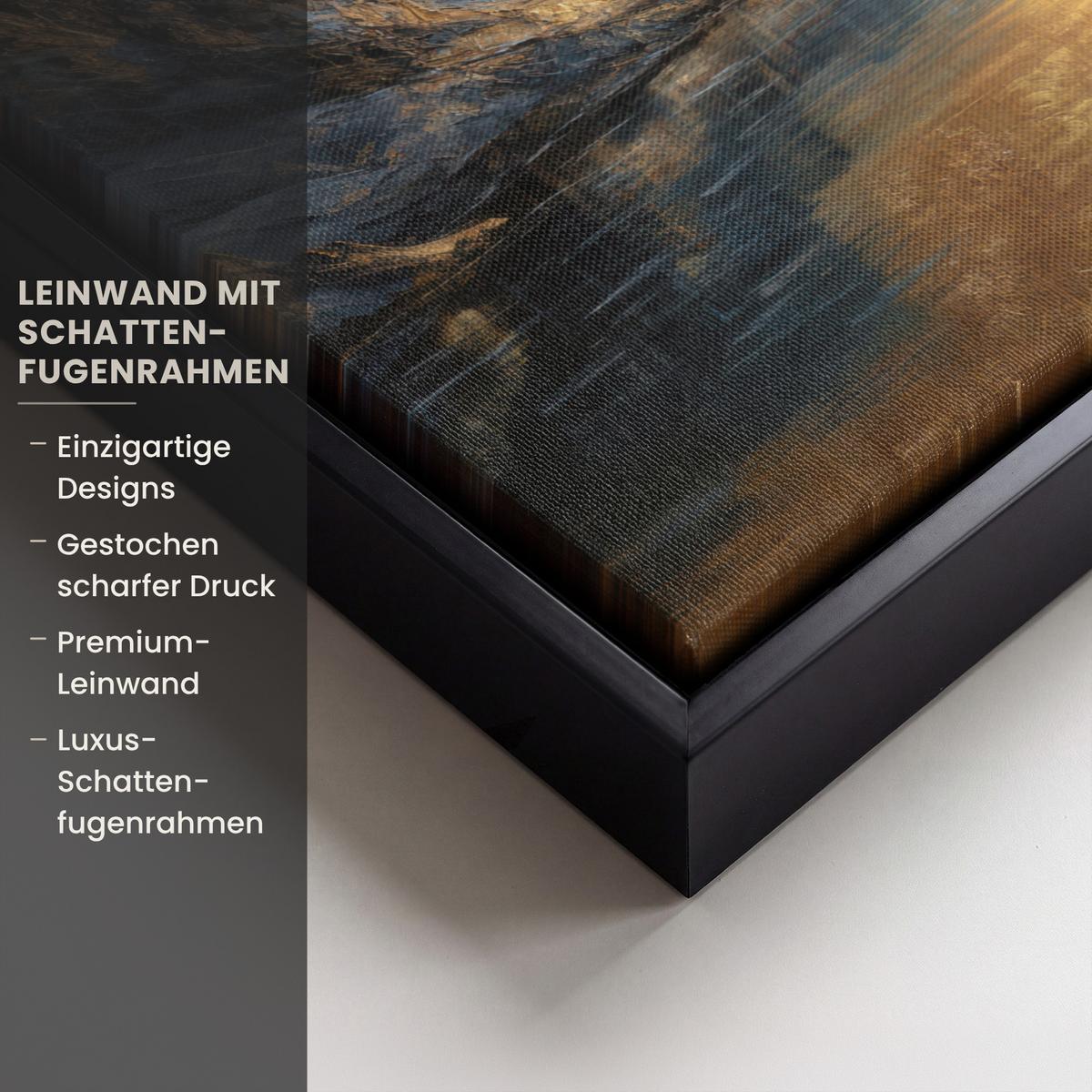 LEINWAND Bilder mit Rahmen - Bergkulisse mit goldenem Sonnenuntergang - 40x30 - Goldfarben, Textil (40/30cm) - MuchoWow