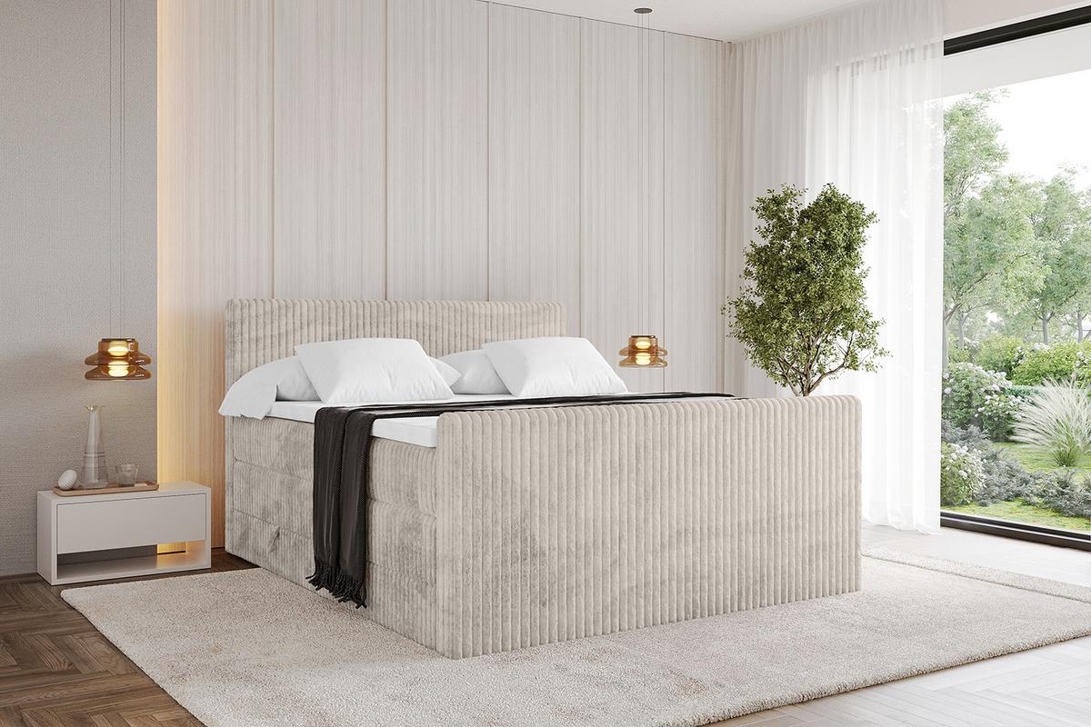 BOXSPRINGBETT mit Matratze H3|H4 und Lattenrost - TOLO-Z KING 140x200 Cord - Creme - Creme, Holzwerkstoff (140/200cm) - ALTDECOR