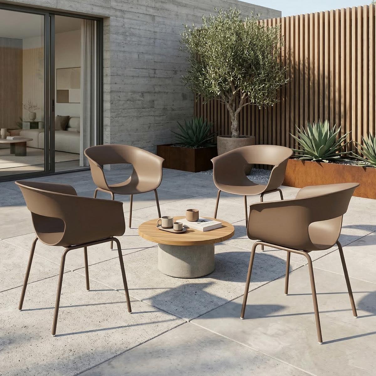 GARTENSTÜHLE 4er Set Metall Kunststoff Kaffee - Braun, Kunststoff/Metall (51/74/61cm) - Outsunny