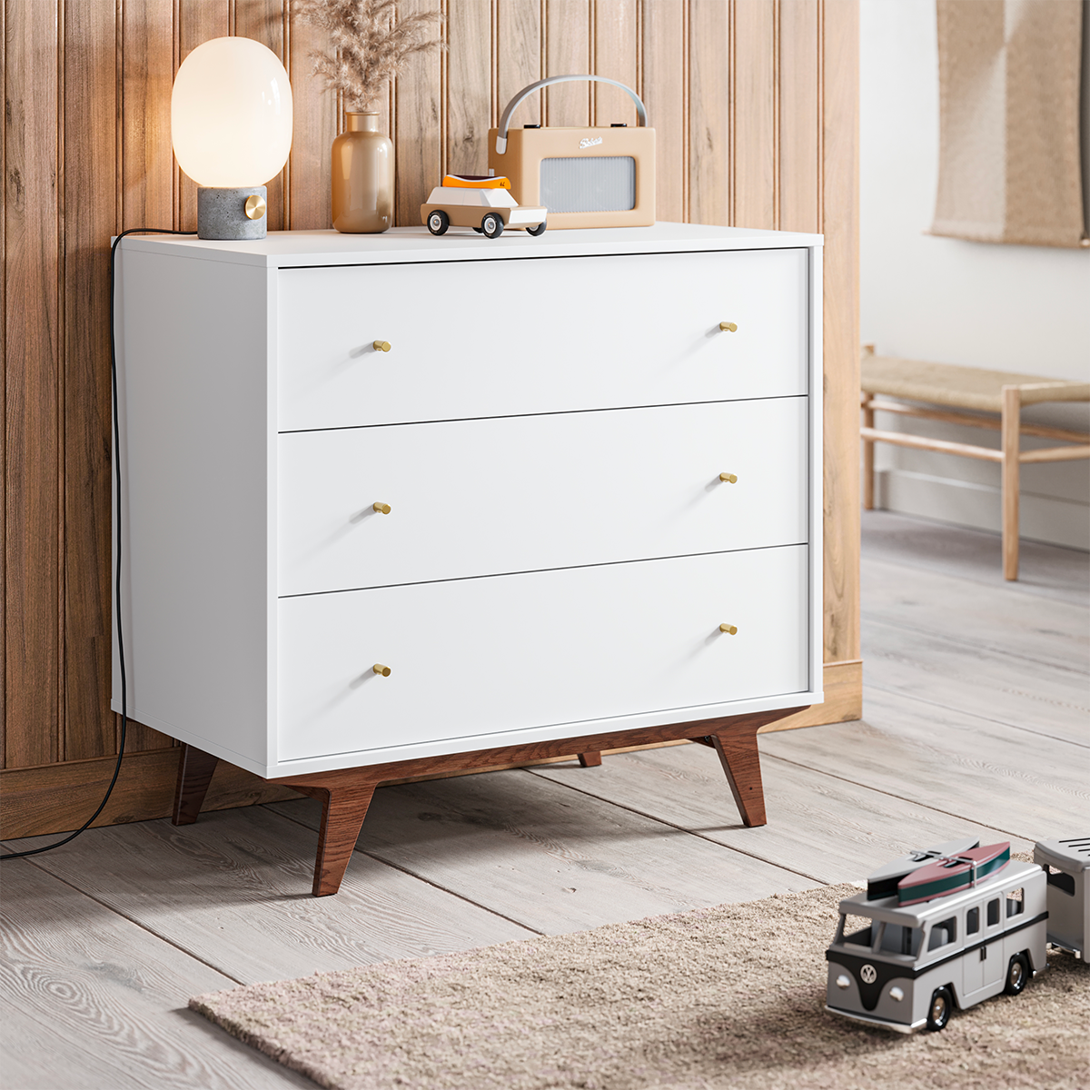 KINDERKOMMODE Mid Weiß und Holz - Weiß, Holzwerkstoff (90/85/50cm) - Petits-meubles