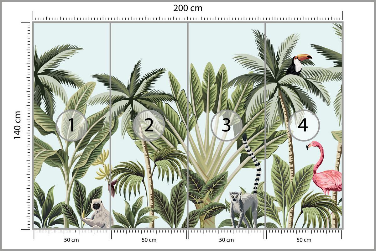 FOTOTAPETE für Schlafzimmer Exotische Tiere Dschungel Flamingo 200x140 - Schwarz/Weiß, Papier (200/140cm) - Muralo