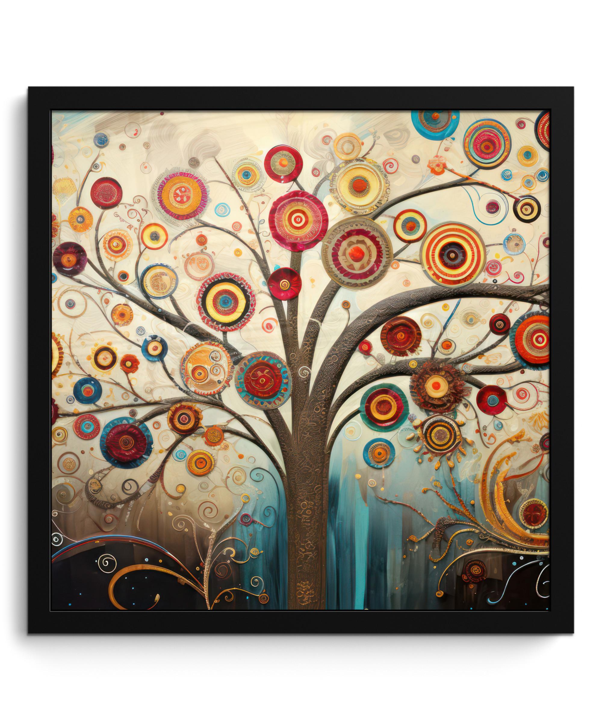POSTER MIT RAHMENGERAHMTES BILD Baum - Baum des Lebens - Farbe 40x40 cm - Braun, Papier (40/40cm) - MuchoWow