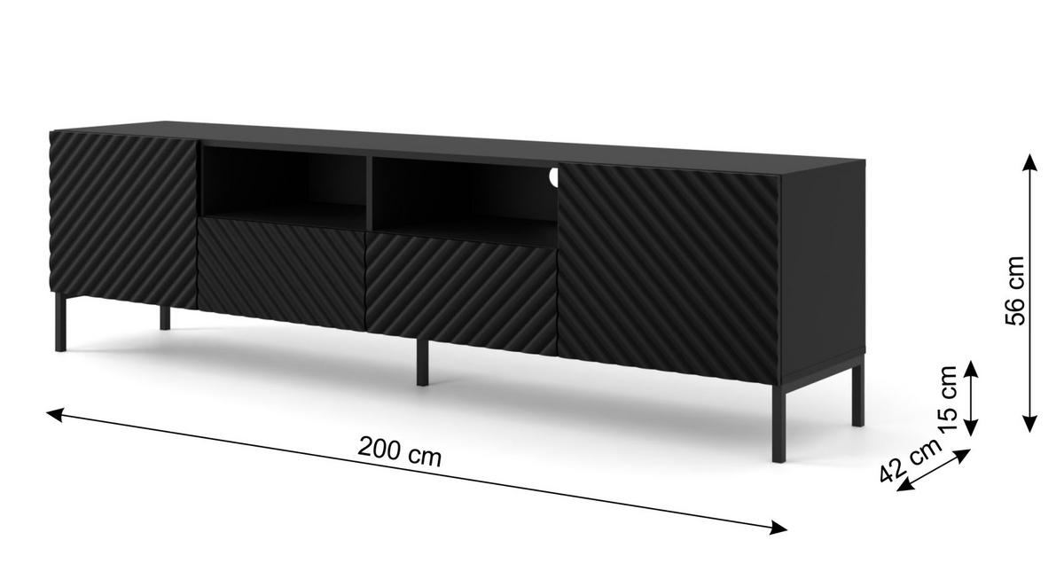 TV LOWBOARD Schwarz, Schwarz 200/56/42 - Schwarz, Holzwerkstoff (200/56/42cm) - RAUMHIRSCH FURNITURE