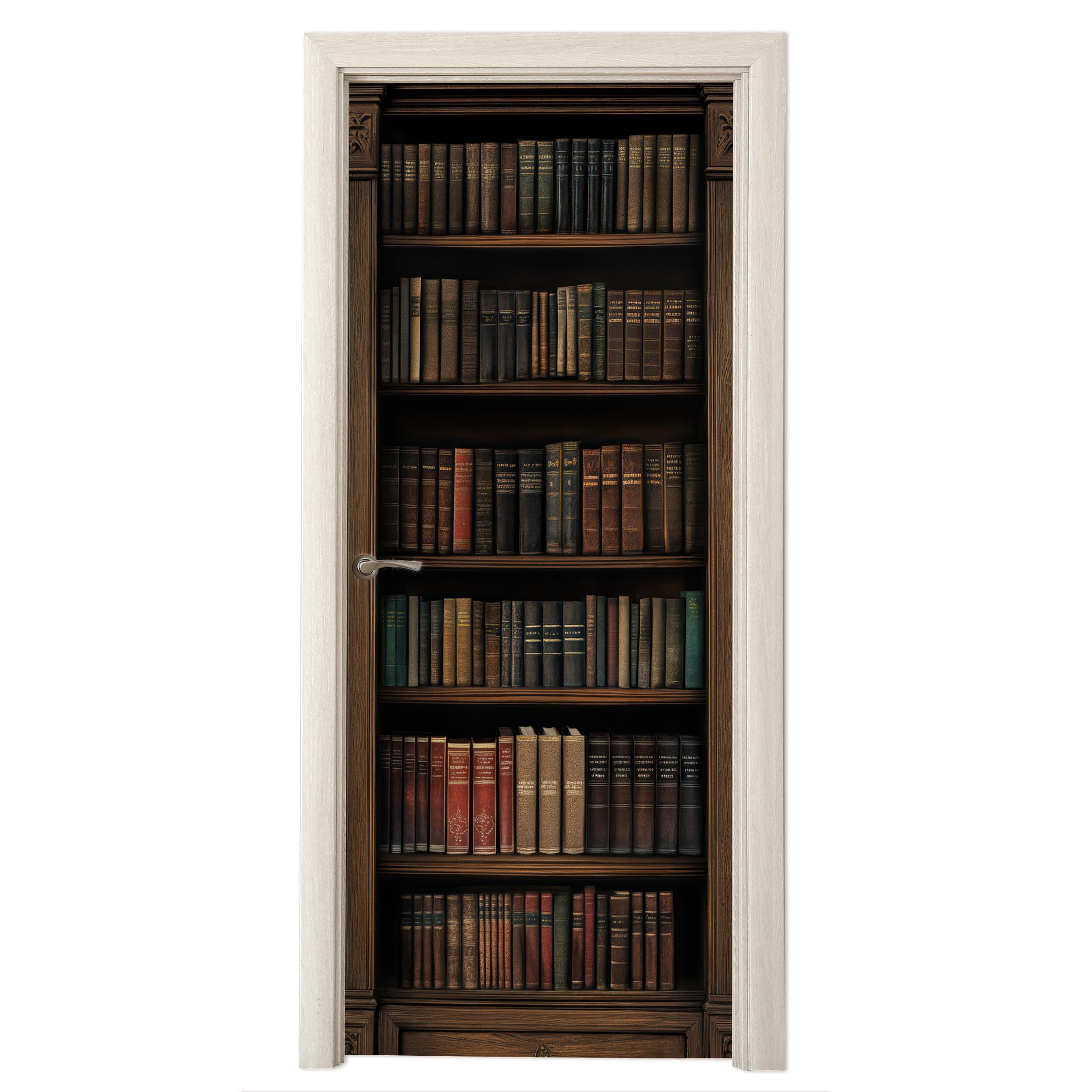 TÜRAUFKLEBER Bücherregal - Vintage - Braun Deko Wohnzimmer 95x235 cm - Türtapete - Nussbaumfarben, Kunststoff (95/0.1cm) - MuchoWow