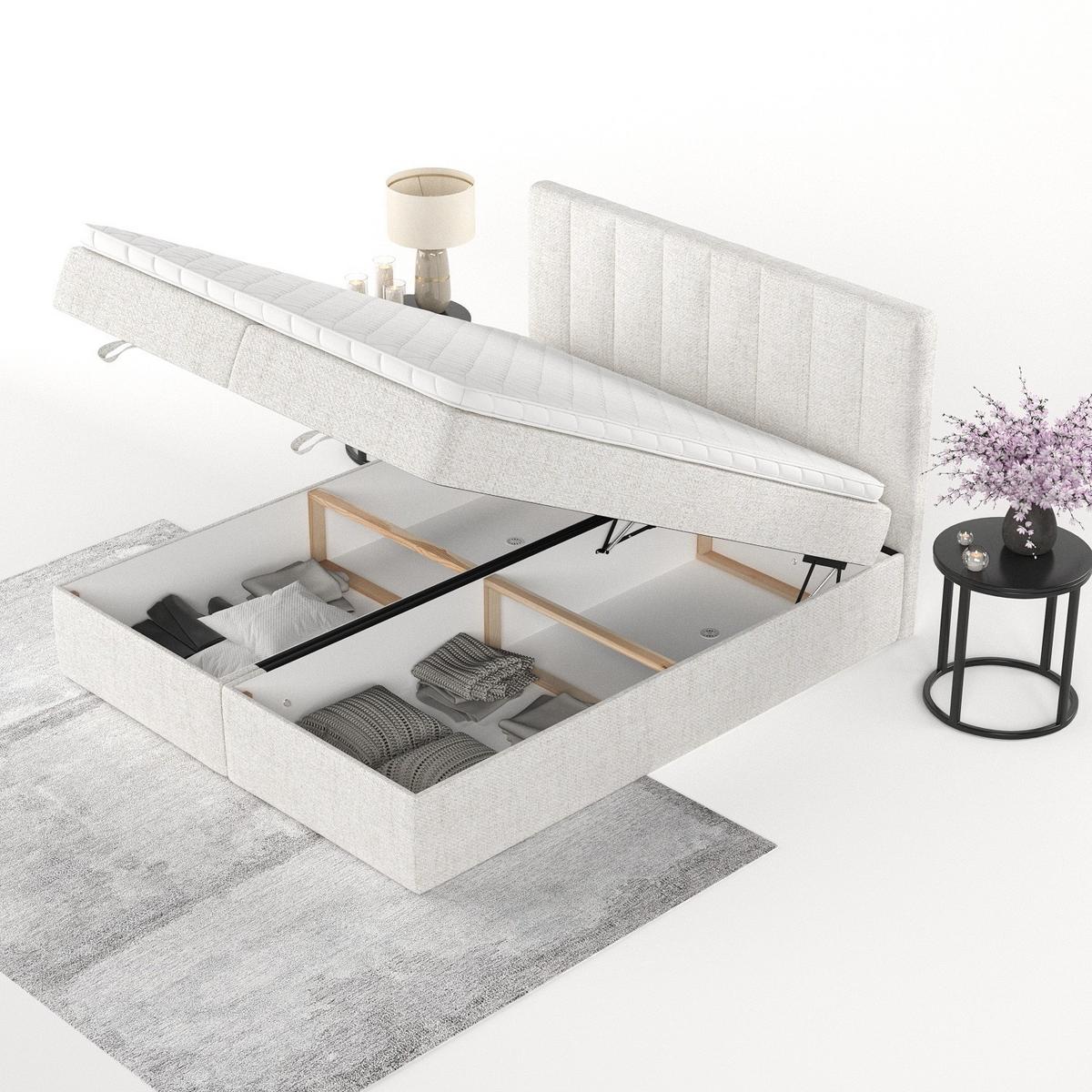 BOXBETT Lusso 180/200 cm Creme im Neve Stoff - Creme/Schwarz, Holz/Holzwerkstoff (180/200cm) - AltaBeds