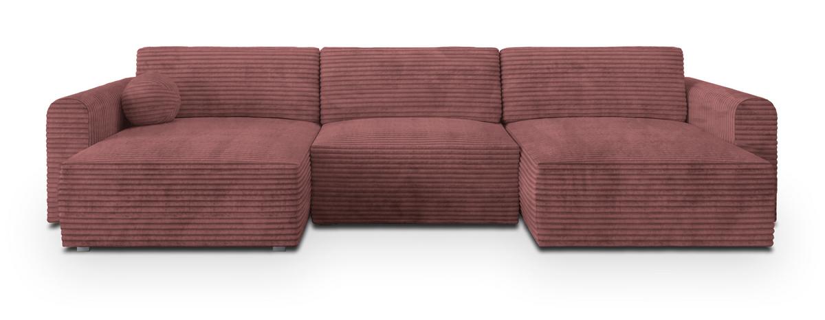 WOHNLANDSCHAFT FENTO Rosa Kordstoff mit Schlaffunktion - Rosa, Holz (347/90/148cm) - MASSENO