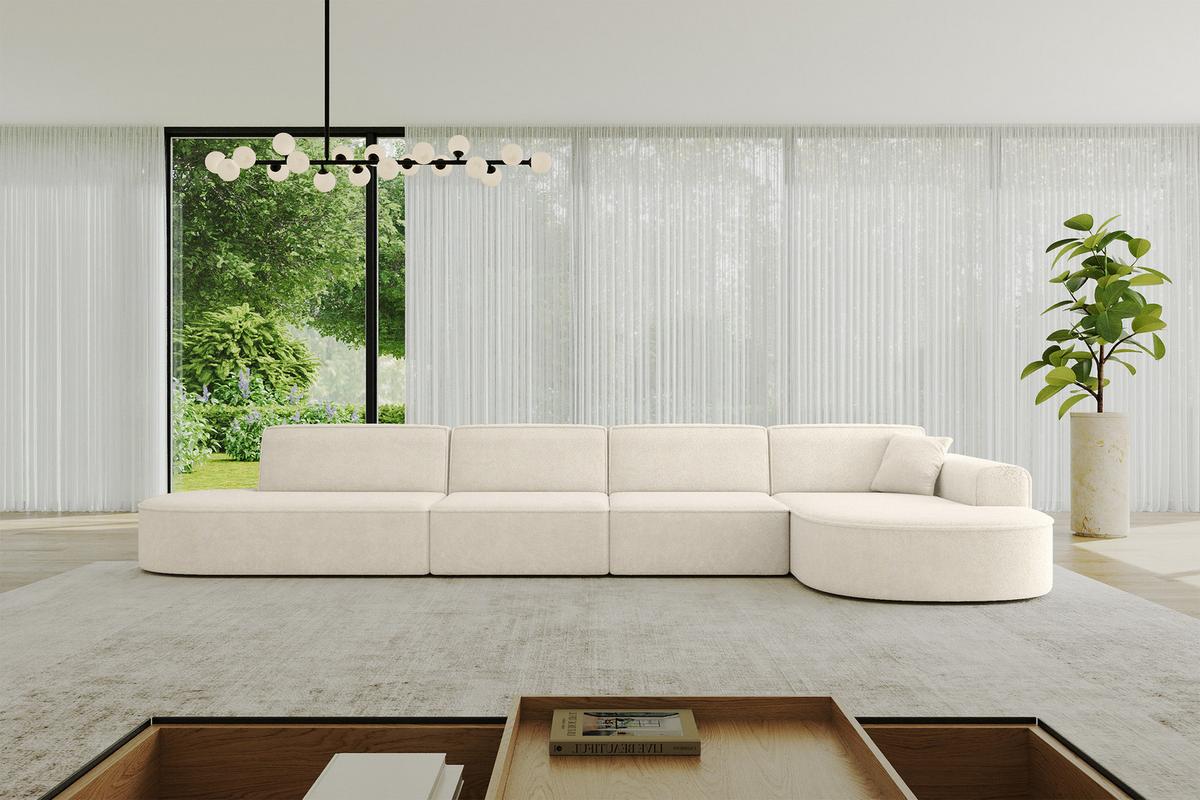 ECKSOFA Ottomane Rechts MARI-L3 - 413x171x79 cm Creme Tissu - Creme/Schwarz, Holzwerkstoff/Kunststoff (171/413cm) - ALTDECOR