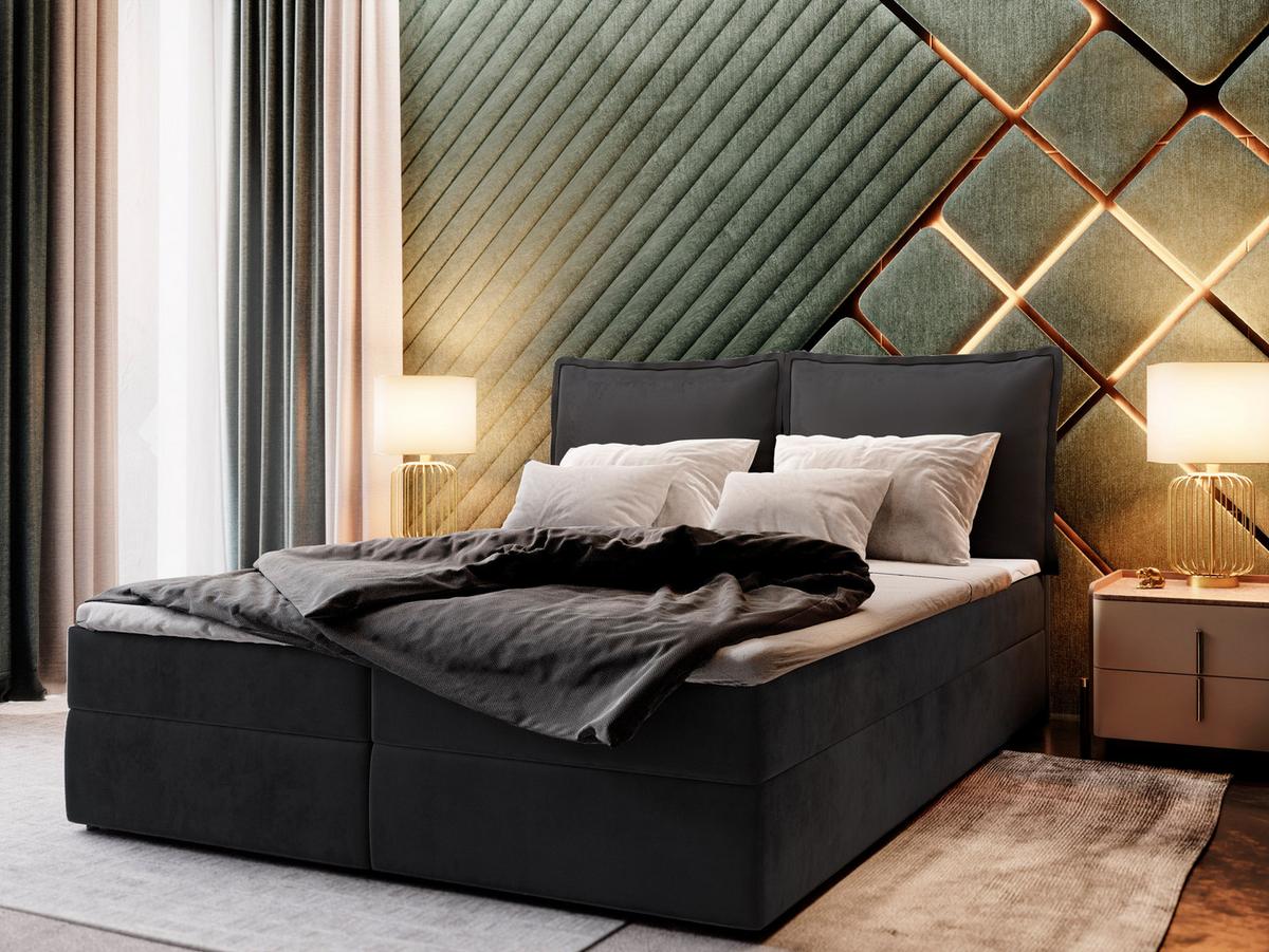 BOXBETT LENTE 140x200 cm mit Matratze und Topper - Schwarz - Schwarz, Holz (140/200cm) - MASSENO