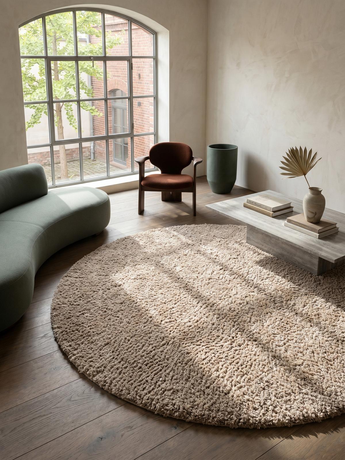 HOCHFLORTEPPICH RHEIN, einfarbig, aus Polypropylen, Beige, Ø 80 cm - Beige, Textil (80/80cm) - KADIMA DESIGN
