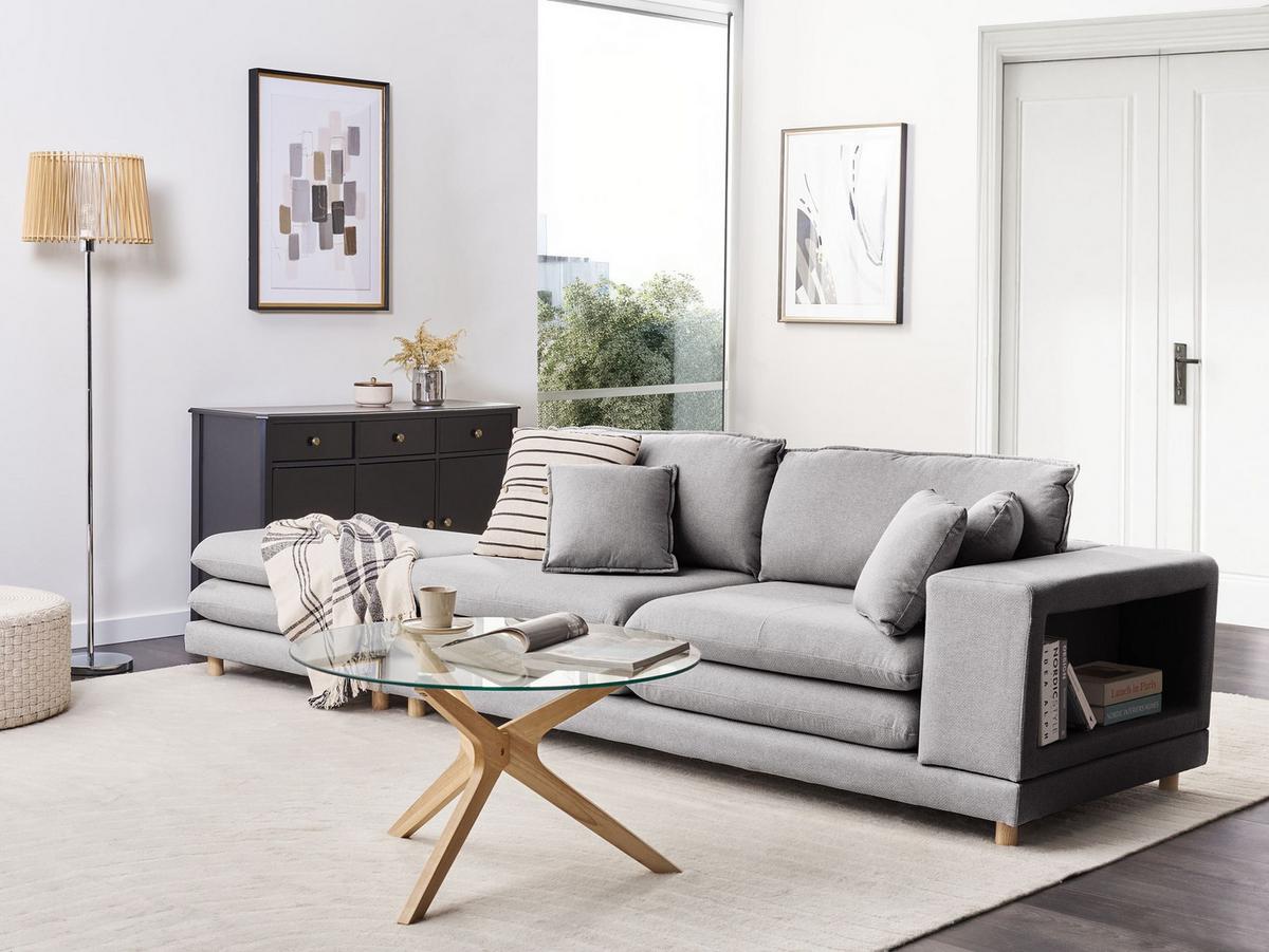 2-SITZER-SOFA mit Ottomane Stoff Grau Heden - Dunkelgrau/Braun, Textil (197/81/86cm) - Beliani