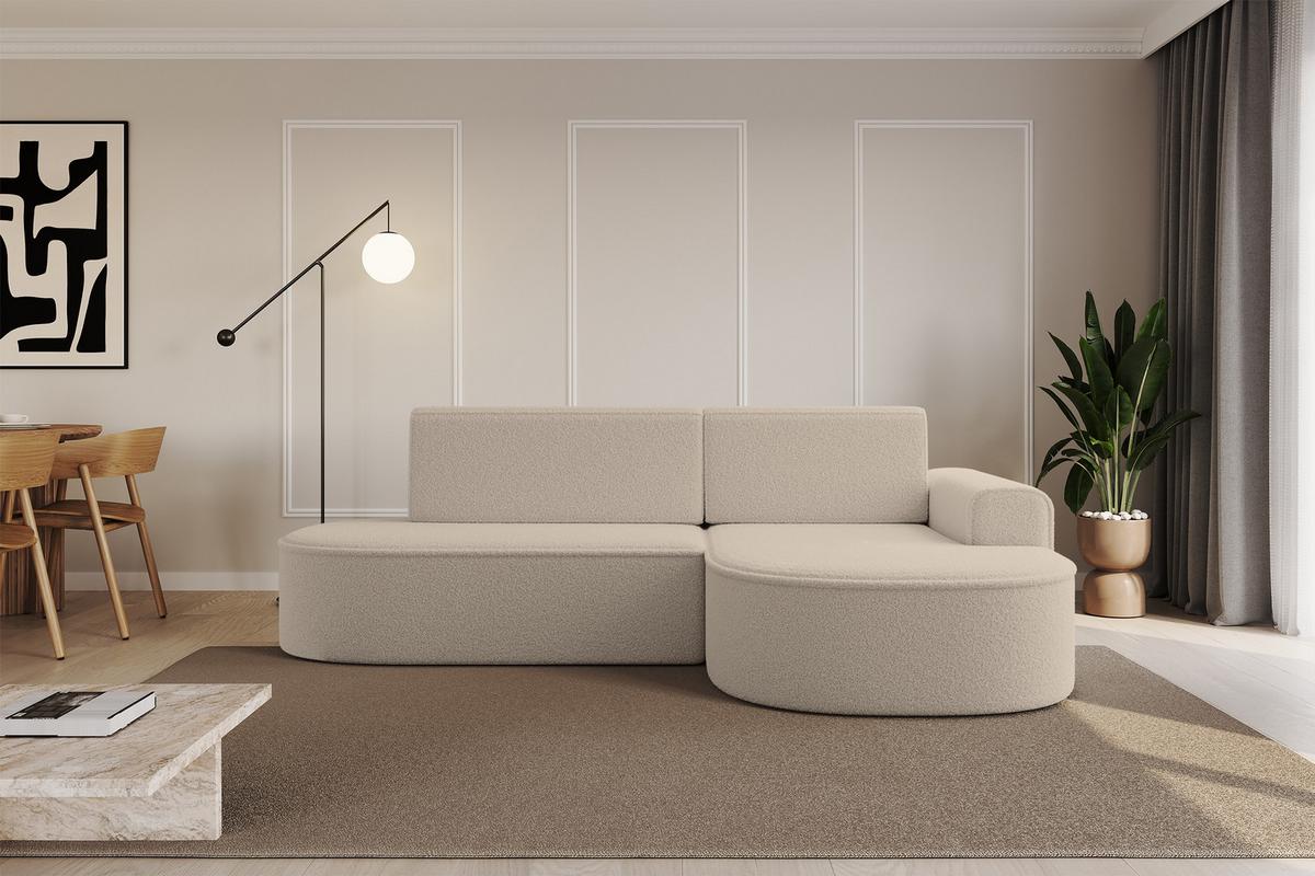 ECKSOFA mit Schlaffunktion und Bettkasten Ottomane Rechts MARI-L1-S - 283x167x73 cm Dunkelbeige Bouclé - Hellbraun/Schwarz, Holzwerkstoff/Kunststoff (167/283cm) - ALTDECOR