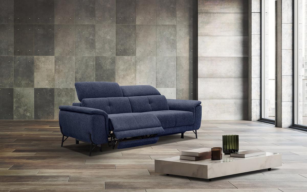 SOFA AVENA 3-Sitzer mit 2 Relaxfunktionen, dunkelblau - Dunkelblau, Holzwerkstoff/Textil (204/80/108cm) - Wozimo
