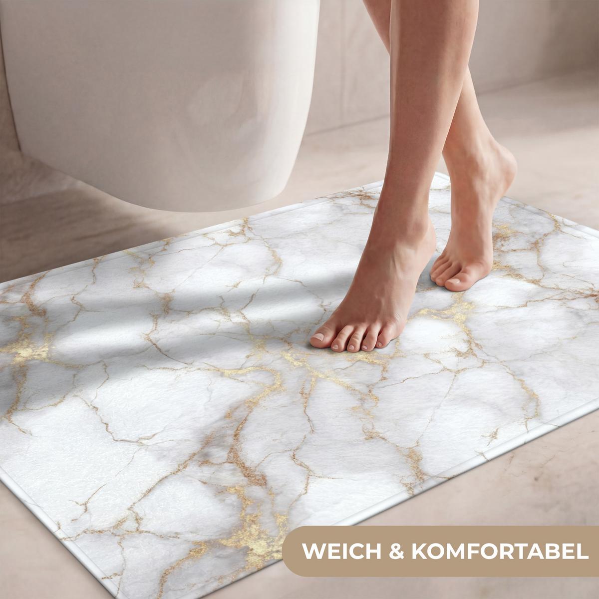 WC-VORLEGER Weiß - Gold - Marmor - Grau Toilettenteppich 90x60 cm - Weiß, Textil (90/1cm) - OnlyWow