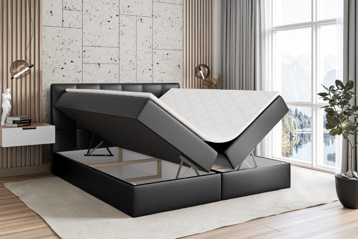 BOXBETT mit Matratze H4 und Lattenrost - MARCE - 120 x 200 cm - Schwarz - Schwarz Hochglanz, Holzwerkstoff (120/200cm) - ALTDECOR