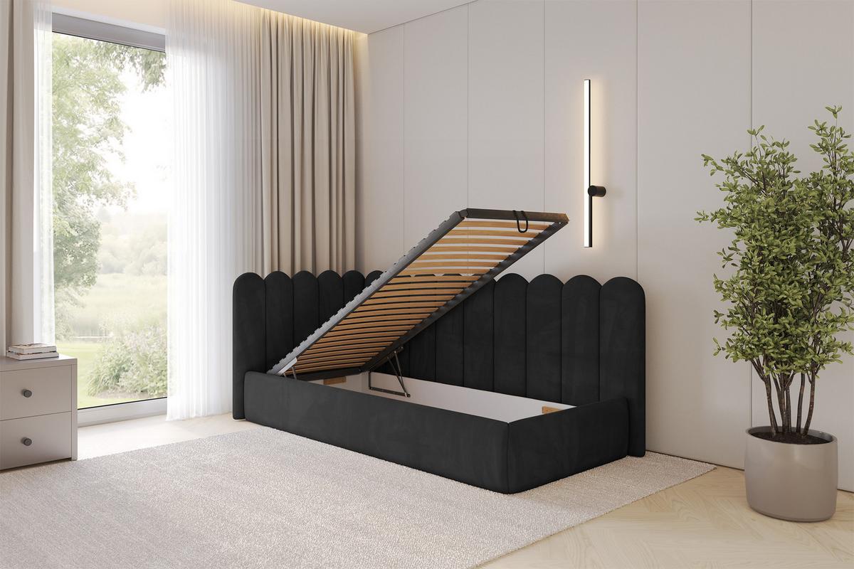 EINZELLBETT Jugendbett mit Bettkasten, Rechts - ARTY 80x200 Schwarz - Anthrazit, Holzwerkstoff/Textil (80/200cm) - ALTDECOR