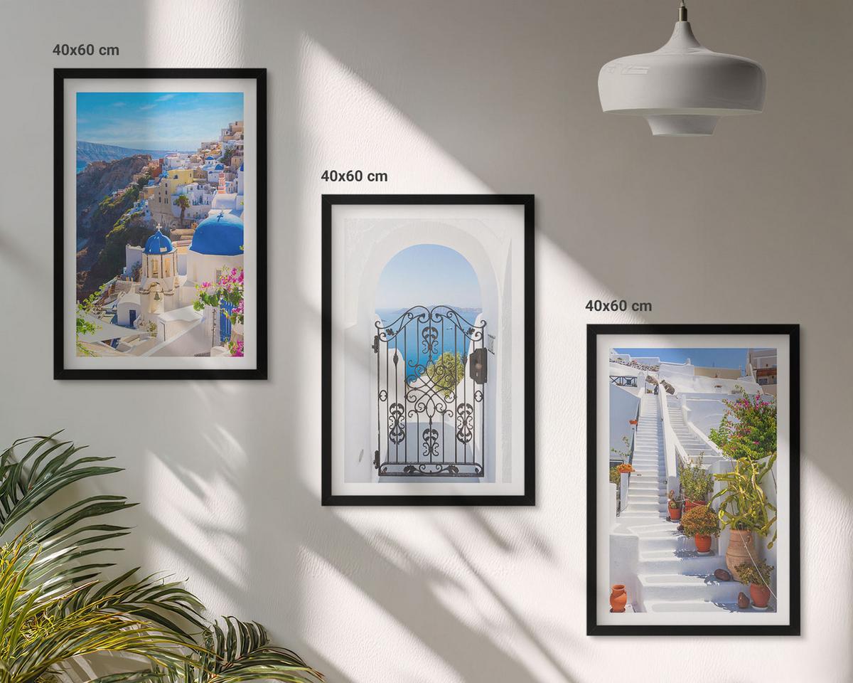 BILDER SET 3er Set - 40x60 cm Schwarzer Rahmen - Santorini-Architektur Oia - Schwarz, Kunststoff (40/60cm) - TULUP