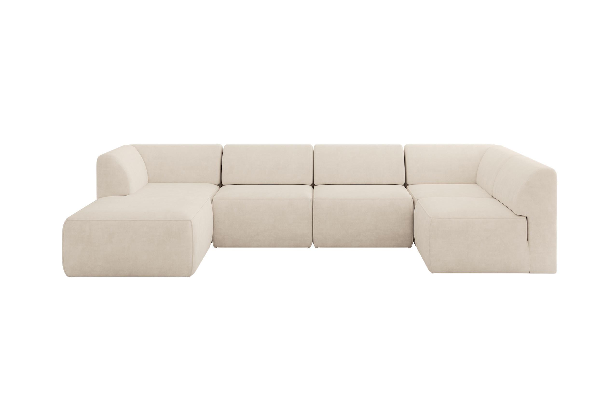 WOHNLANDSCHAFT Ottomane Links MOVA 345x180x78 Beige Velours - Mokka, Holzwerkstoff/Kunststoff (180/78/345cm) - ALTDECOR
